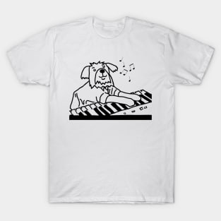 Funny Dog Plays Music on Piano Keyboard Line Drawing T-Shirt